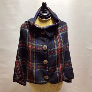 No Brand Cowl Neck Black Plaid Poncho, One Size